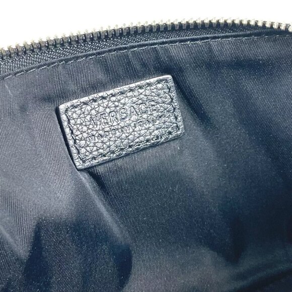 VERSACE Large logo Wallet Coin Compartment Zip Around coin purse Leather Black - Picture 12 of 14